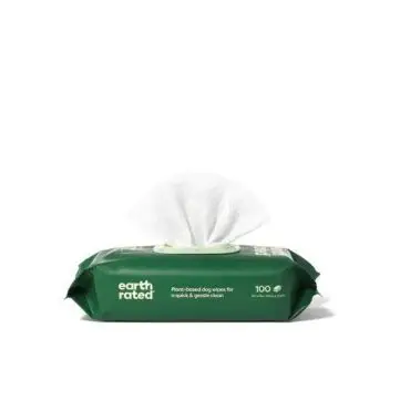Green pack of Earth Rated plant-based dog wipes for gentle cleaning, 100-count.