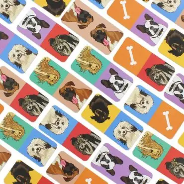 Colorful cards with illustrated dogs and bone design, ideal for pet lovers and dog-themed games.