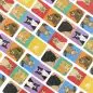 Illustrated cat card deck with various breeds on colorful backgrounds, arranged in a diagonal pattern.