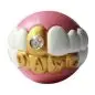 Pink ball with gold teeth featuring DAWG lettering and a shiny diamond highlight on the front tooth.