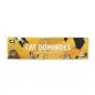 Cat Dominoes game box with illustrated cats, colorful design, and family game icons on yellow background.