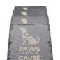 Black slate coasters with dog silhouette and Paws with a Cause logo, stacked on a white background.