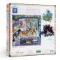 1000-piece puzzle box with a colorful kitchen scene and text about sharing meals; includes sample puzzle pieces.