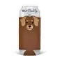 Dog-themed drink sleeve for 12oz cans, with a cute embroidered puppy face design, labeled Bev Buddy.