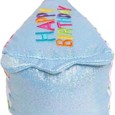 Blue glittery birthday decoration with HAPPY BIRTHDAY in colorful letters.