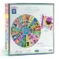 Round 500-piece puzzle box featuring colorful images of various dog breeds with detailed descriptions and packaging.