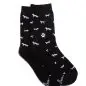 Black socks with white dog and paw print pattern, ideal for pet lovers.