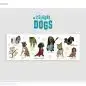 Cartoon dogs with celebrity-inspired names: Björkie, Bark Ruffalo, Will Sniff, Dave Growl, and more on mug decals.