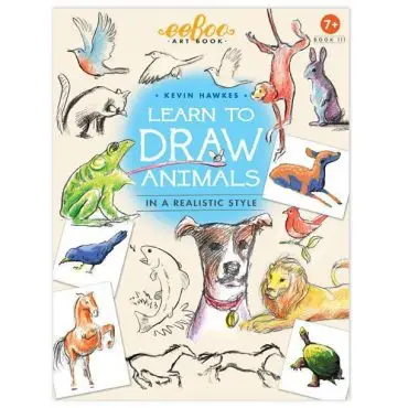 Learn to draw animals book cover featuring diverse animal illustrations by Kevin Hawkes in a realistic style.