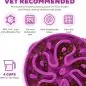Purple slow feeder dog bowl with ridges, holds 4 cups of food, dishwasher safe, non-slip base, BPA-free, vet-recommended.