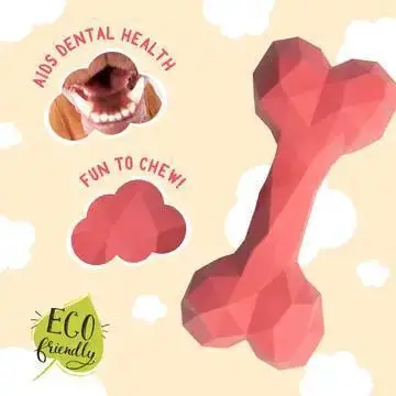 Eco-friendly dog chew toy shaped like a bone, promotes dental health and is fun to chew.
