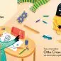 Illustration of Piper Crow drawing and Otto Crow playing, with colorful pencils and toys around them.