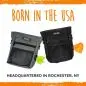Two Mighty Paw pouches with waste bags, text Born in the USA. Located in Rochester, NY.