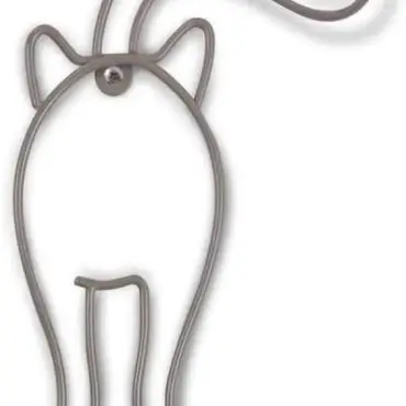 Metal cat-shaped hook with tail, wall mount design, perfect for hanging small items.