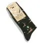 Dark green socks featuring dog patterns and paw prints with a Socks That Save Dogs label.