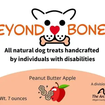 Beyond Bones: All-natural peanut butter apple dog treats, crafted by individuals with disabilities, 7oz package.