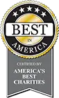 Best in America seal awarded by America's Best Charities, featuring five stars and a ribbon design.