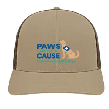 Beige cap with Paws with a Cause logo, featuring an assistance dog in a blue vest.