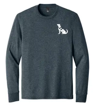 Charcoal long-sleeve shirt featuring a white dog silhouette design on the chest, casual and stylish apparel.