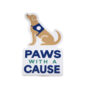 Illustrated dog with a service vest above the text Paws with a Cause on a white background.