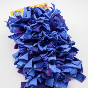 Blue and purple fleece pet toy with texture, ideal for playful pets.