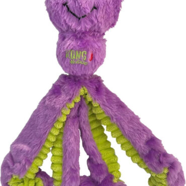 Purple and green plush octopus toy with a smiling face, ideal for playful pets.