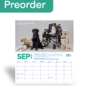 Preorder calendar for September 2027 featuring service dogs and National Service Dog Month information.