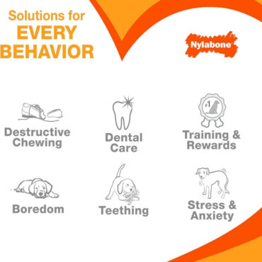 Nylabone solutions: Destructive chewing, dental care, training, boredom, teething, stress relief for dogs.